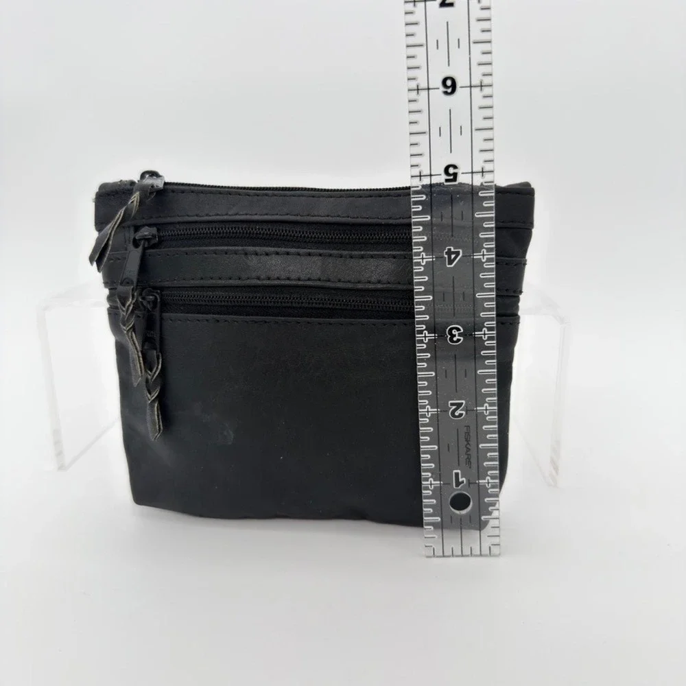 Emily Ann of Boca Raton Black Leather‎ Triple Zip Pouch Organizer Bag